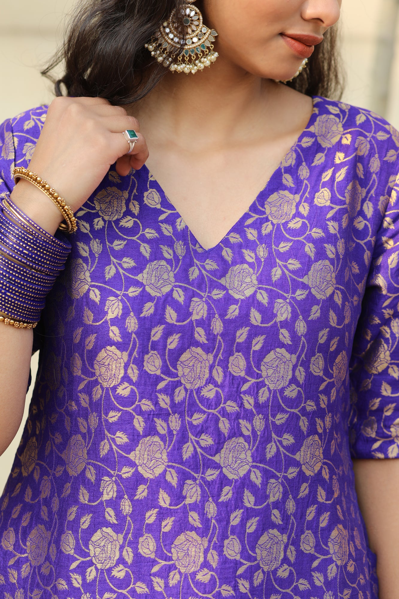 Noor Purple Brocade Kurta Set