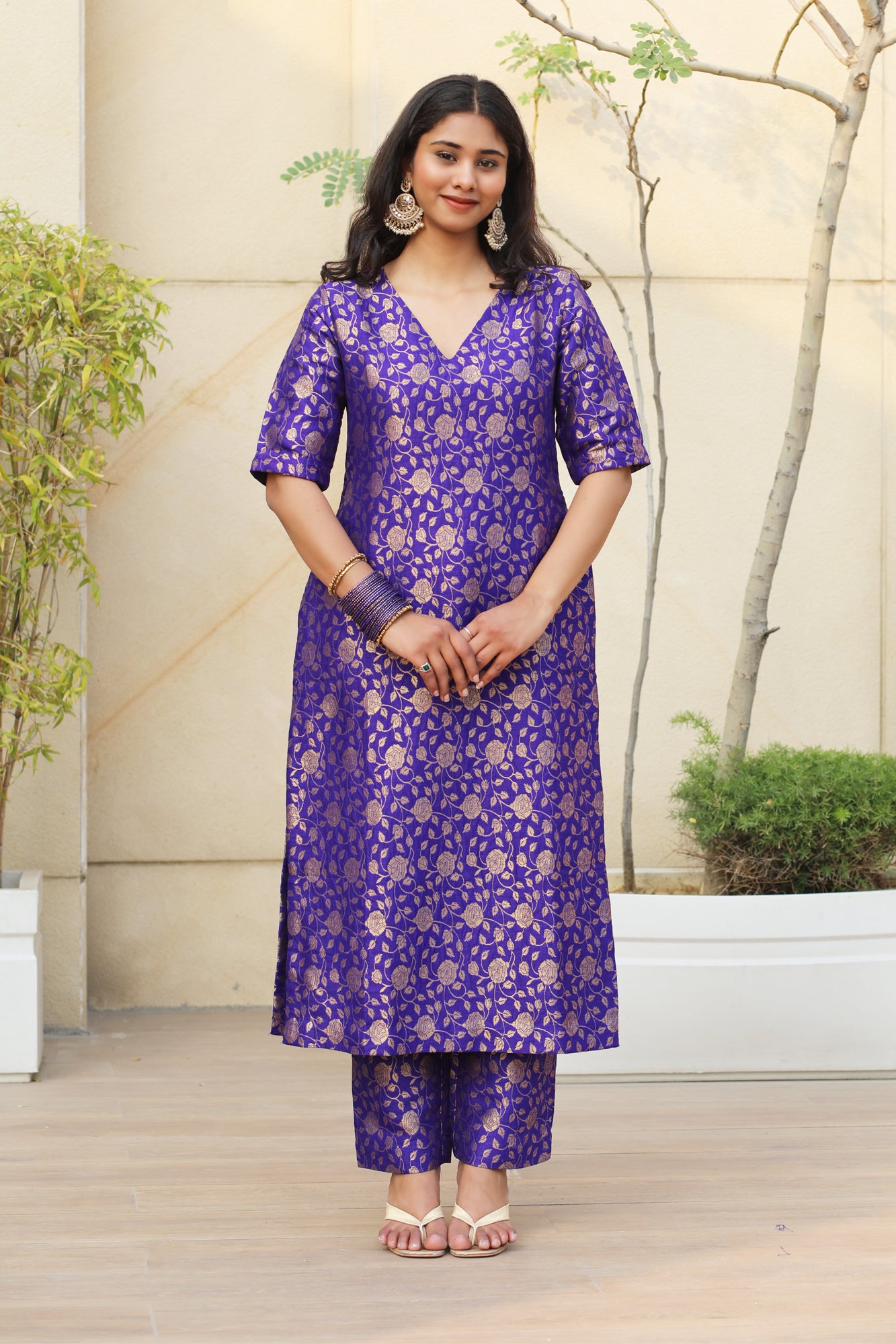 Noor Purple Brocade Kurta Set