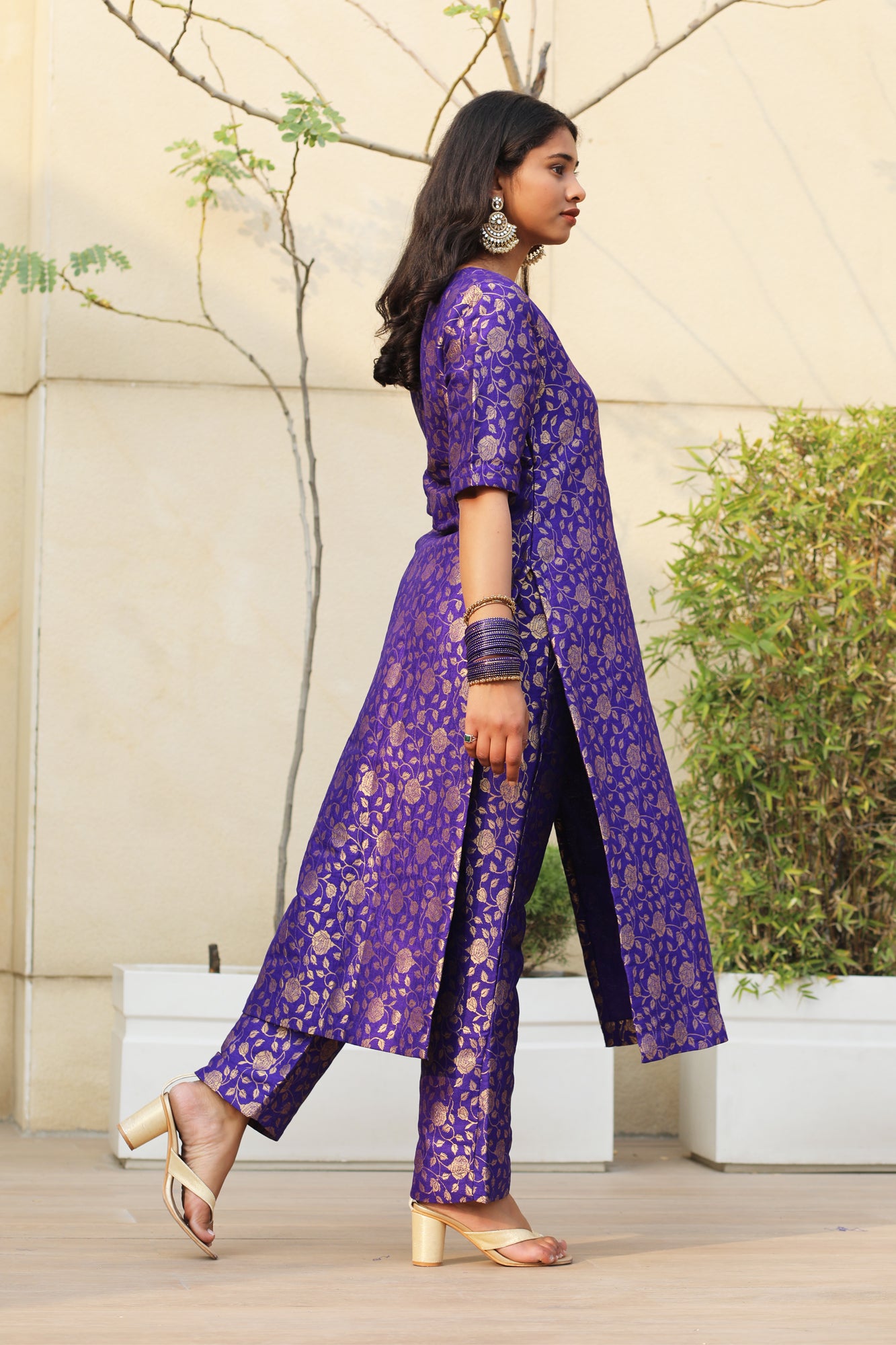 Noor Purple Brocade Kurta Set