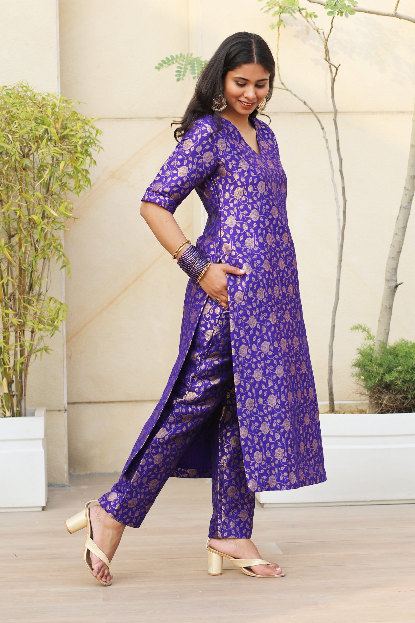 Noor Purple Brocade Kurta Set